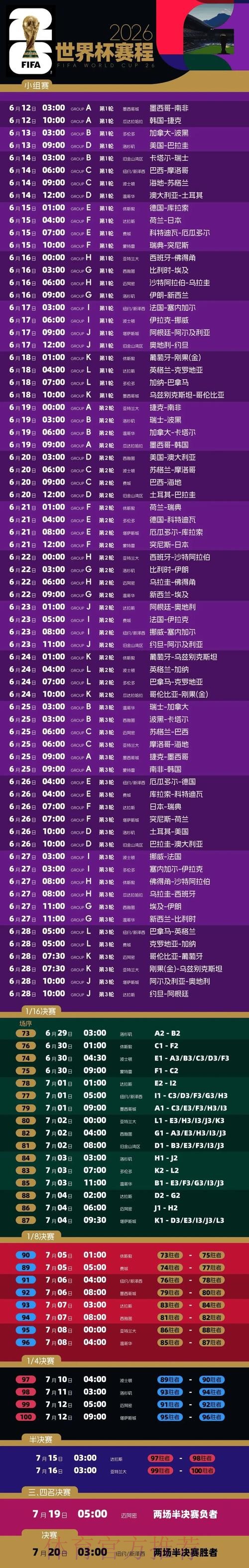 2026世界杯每日赛程高清版全程直播官网入口 2026世界杯每日赛程高清版全程直播官网入口